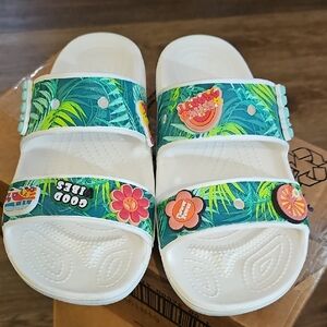 Crocs Womens Tropical White Slide Sandals Size 10